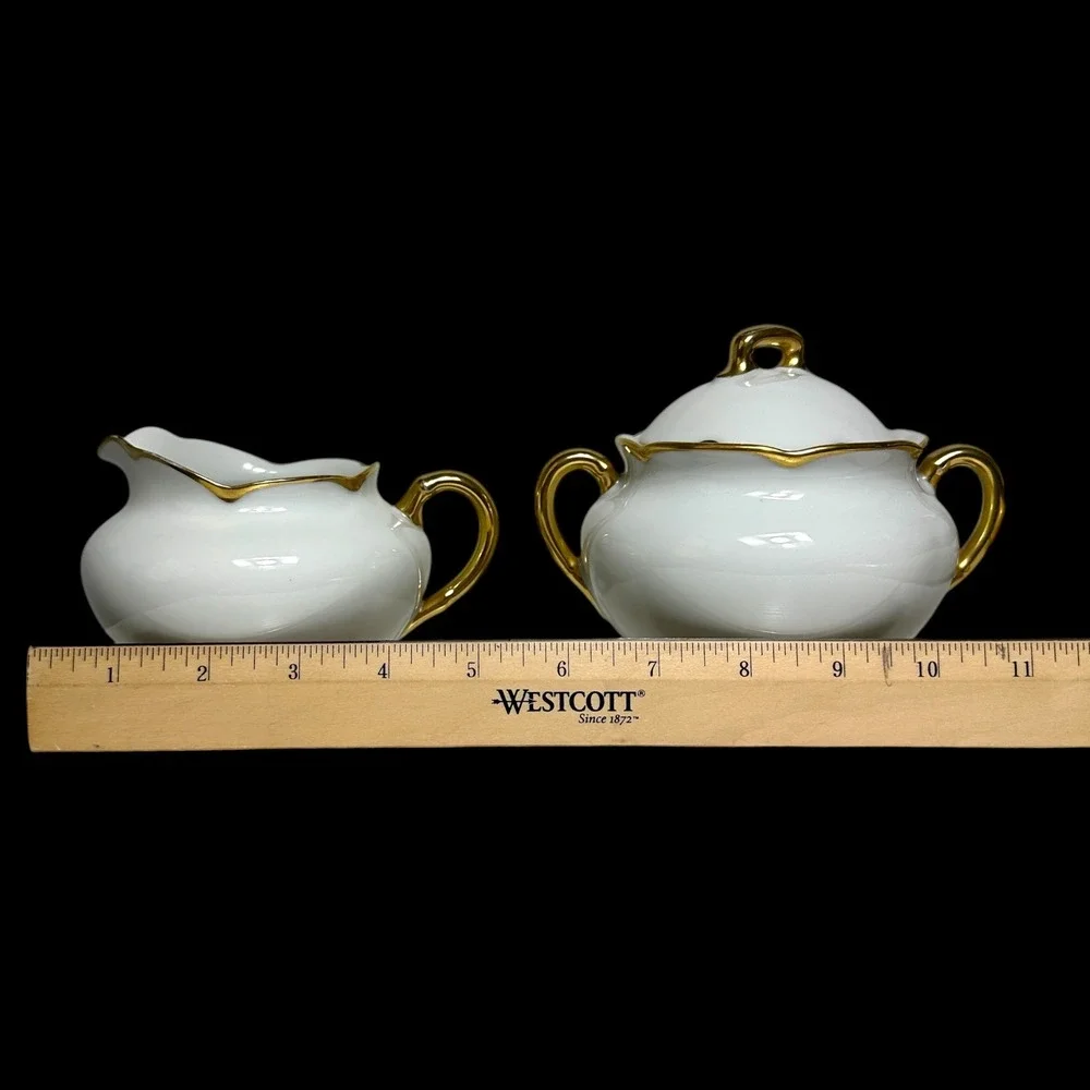 Vintage Epiag Royal Czechoslovakia White Porcelain Gold Trim Sugar & Creamer Set